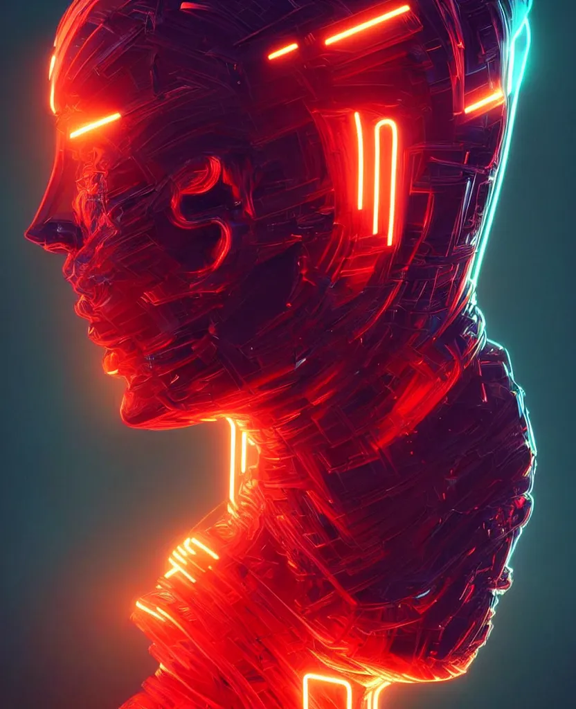 Prompt: portrait of male humanoid, profile pose, well build body, perfect anatomy, intricate, elegant, cyber neon lighting, futurism, highly detailed, hyper photorealistic, digital photography, artstation, pinterest, concept art, smooth, cinematic, 4 k ultra hd, art by pascal blanche, art by artgerm, art by greg rutkowski,