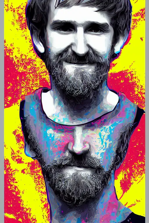 Image similar to inspirational style hope poster of bo burnham with beard, psychedelic colors, highly detailed, realistic, loving