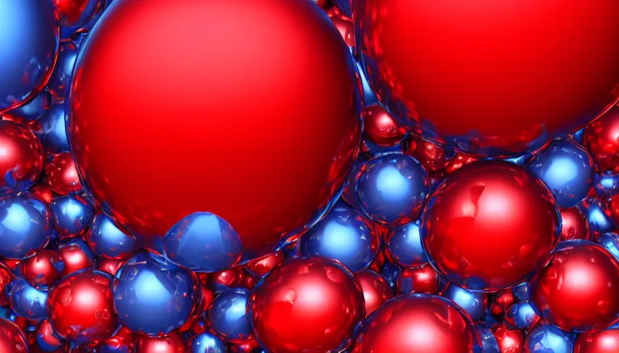Prompt: metallic red spheres with on blue sphere, hyperdetailed, artstation, cgsociety, 8 k