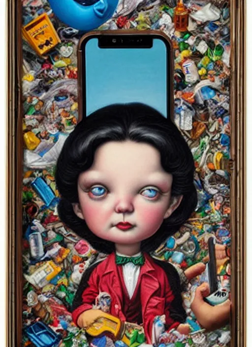 Image similar to people see a smartphone as a trash Mark Ryden and Alex Gross, Todd Schorr highly detailed