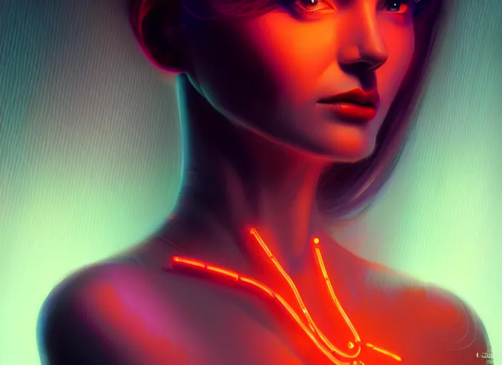 Image similar to portrait of female humanoid from 6 0 s era, intricate, elegant, cyber neon lights, highly detailed, digital painting, artstation, glamor pose, concept art, smooth, sharp focus, illustration, art by artgerm and greg rutkowski