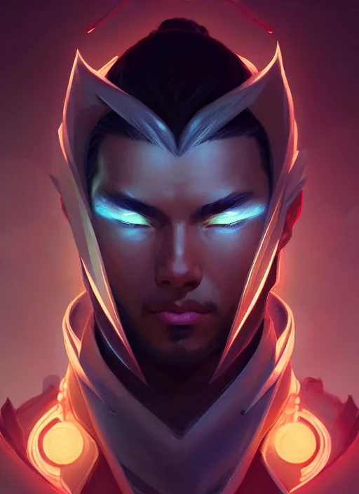 Image similar to symmetry!! portrait of yasuo, league of legends, tech wear, glowing lights!! intricate, elegant, highly detailed, digital painting, artstation, concept art, smooth, sharp focus, illustration, art by artgerm and greg rutkowski and alphonse mucha