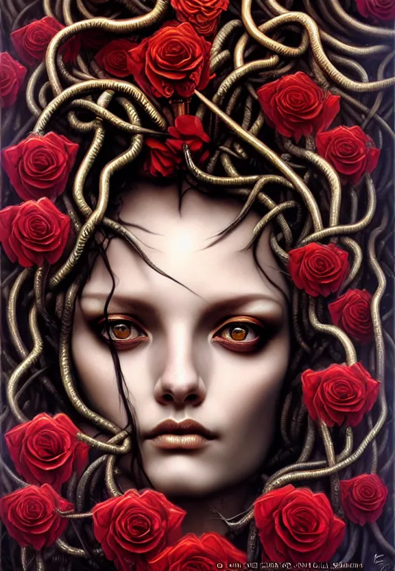 Prompt: , medusa, symmetrical portrait, realistic, full body, black rose, rich detail, by wlop, karol bak photo - grade