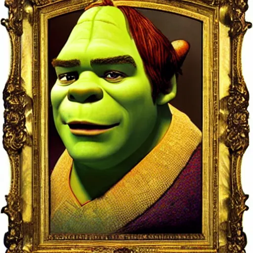 Prompt: Shrek the Third, portrait, crisp face, artwork by Georges de La Tour