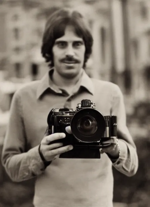 Image similar to a man in the 1 9 7 0 s holding a camera