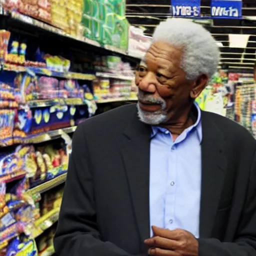 Image similar to a surveillance footage of Morgan Freeman at Walmart