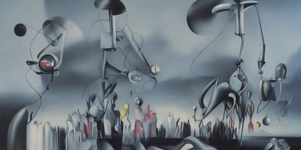 Prompt: a beautiful painting of robot by yves tanguy, trending on artstation