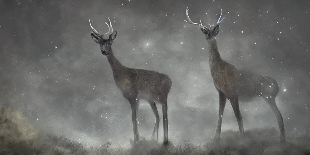 Prompt: a dark and enchanting moonscape with transparent deer