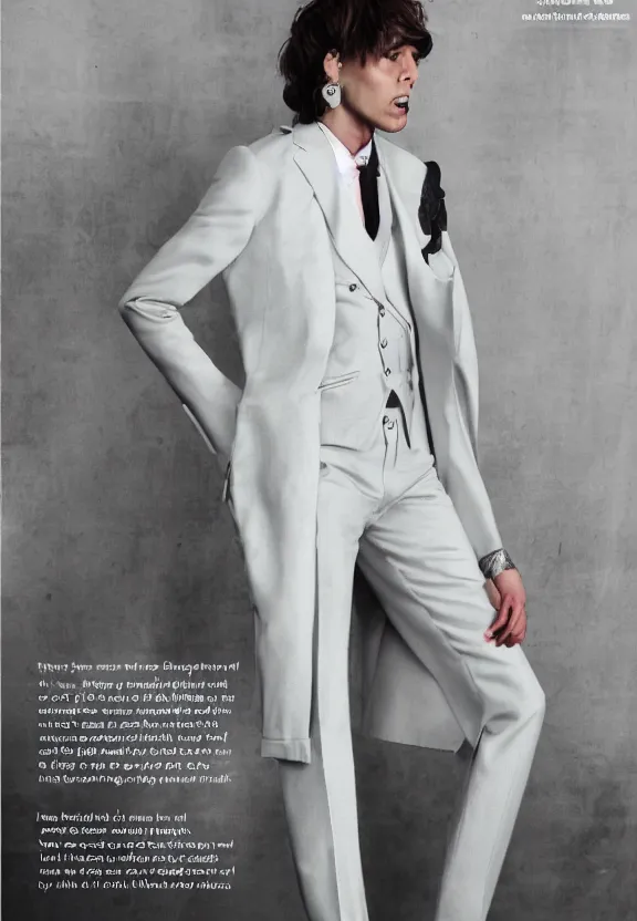 Image similar to a suit made of metal magazine article fashion page story