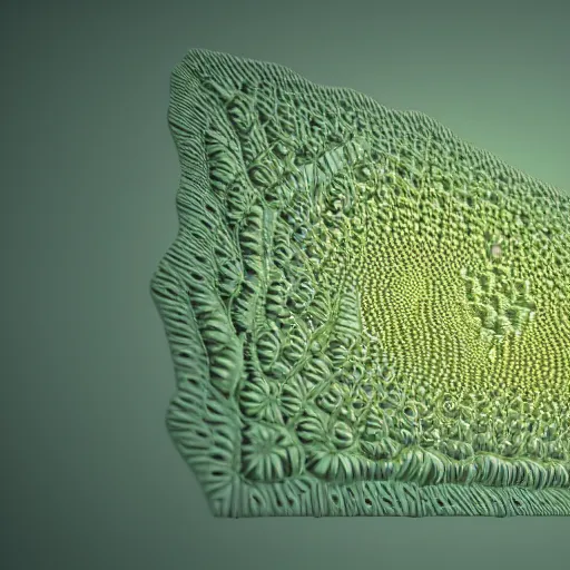 Prompt: highly detailed 3 d rendering in octane and vray of slime mold made of cellular automata according to golden ratio pattern floating in space. beautiful mystical lighting, mist, sigma 2 4 mm