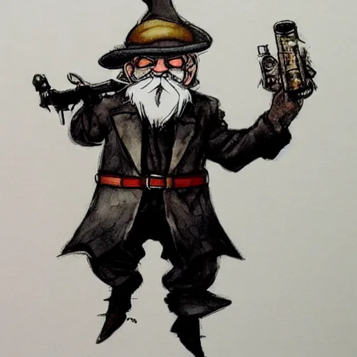 Image similar to Gnome Alchemist dressed like a mobster, drawn by Yoji Shinkawa, water color, Dungeons and Dragons, Wizards of the Coast