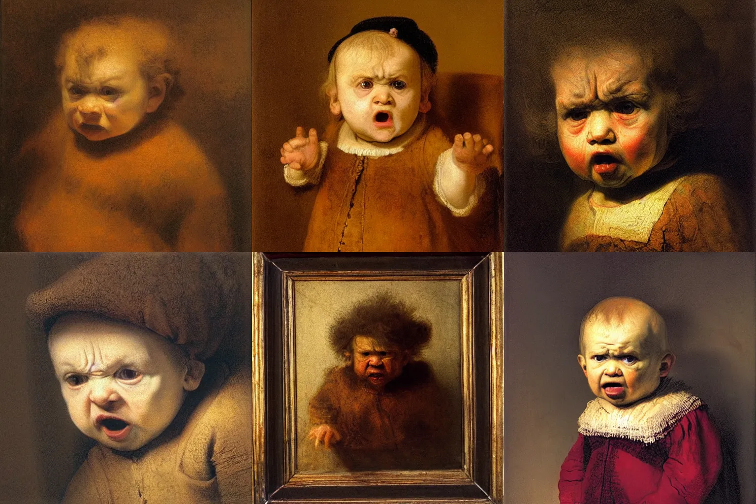 Prompt: the angriest baby, by Rembrandt