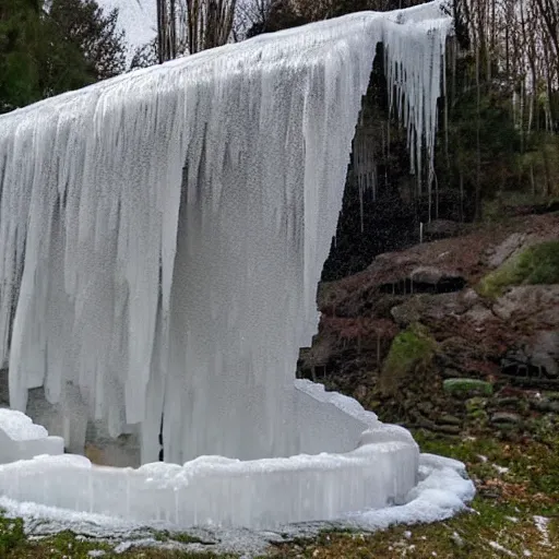 Prompt: liquid soap waterfall transforming into ice