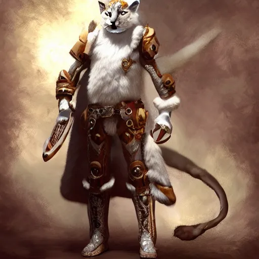 Image similar to white anthropomorphic lynx cat full body by craig mullins and noriyoshi ohrai, furry art, steampunk fantasy style, 4 k, trending on artstation