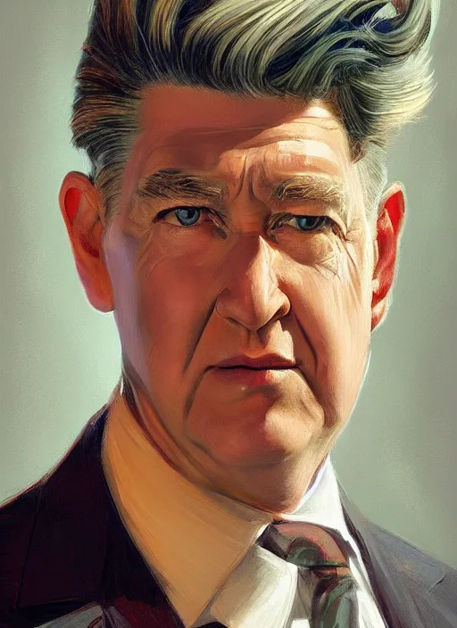 Image similar to portrait of a young david lynch, highly detailed, centered, solid color background, digital painting, artstation, concept art, smooth, sharp focus, illustration, artgerm, donato giancola, joseph christian leyendecker, basil gogos, les edwards, ed repka, wlop, artgerm