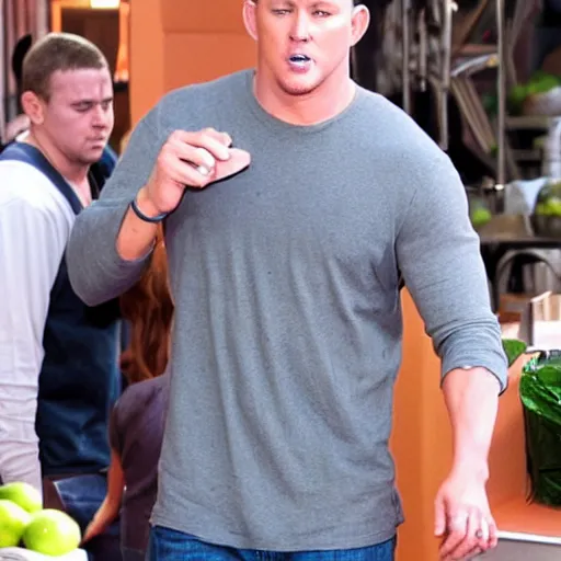 Image similar to Channing Tatum afraid of broccoli