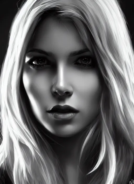 Prompt: up close portrait of a beautiful woman in black and white, art by diego fazio and diegoKoi, concept art, sharp focus, artgerm, 8k highly detailed