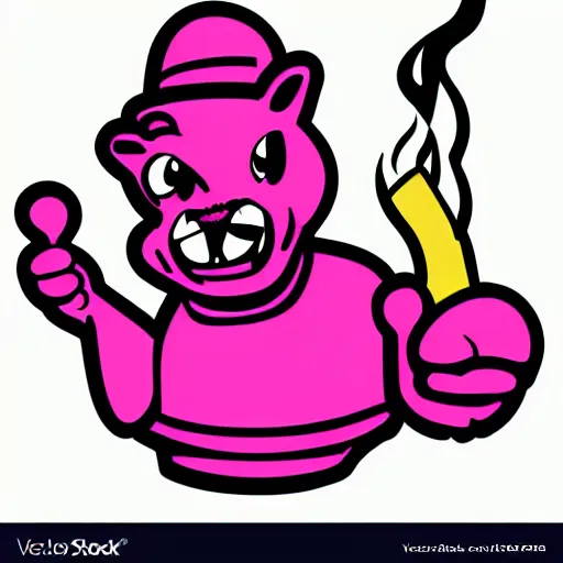 Prompt: shiny vinyl sticker, pink panther with a bowling pin shaped body smoking a cigarette, vector image, bright hue, outlined in thick lines