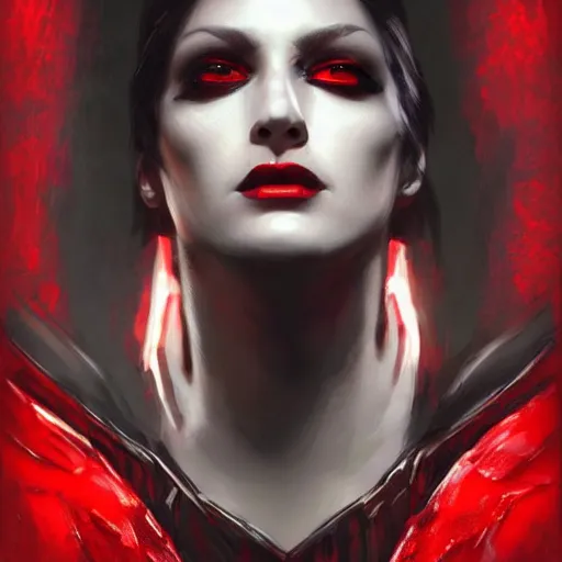 Prompt: beautiful close up portrait vampire, black and red coloured, armor with exposed internals, elegant, detailed. epic cinematic hyperrealism masterpiece. realistic poster with shaded lighting by craig mallismo, artgerm, jeremy lipkin and michael garmash, unreal engine, radiant light, detailed and complex environment, digital art, art station trends, detailed faces, detailed eyes