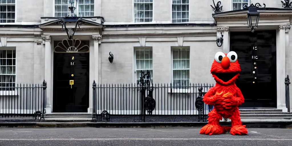 Prompt: a photo of 8k ultra realistic elmo outside 10 downing street, cinematic lighting, trending on artstation, 4k, hyperrealistic, focused, high details, unreal engine 5, cinematic, masterpiece