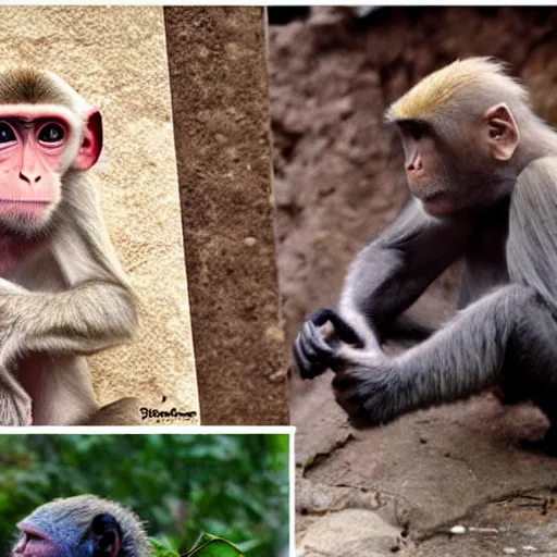 Prompt: evolution from monkey to man, 4 pictures,