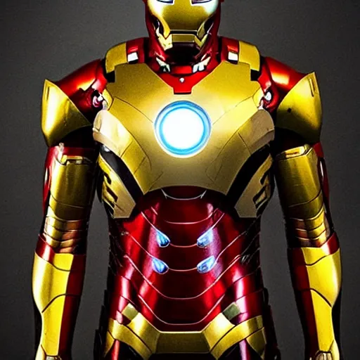 Image similar to golden iron man suit, photography,