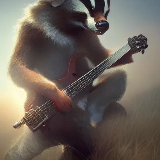 Image similar to badger touch guitar , digital Art, Greg rutkowski, Trending cinematographic artstation