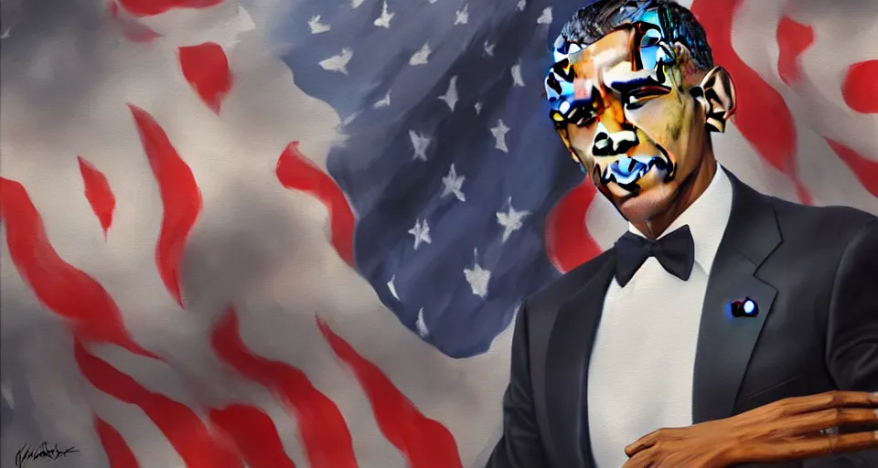 Prompt: beautiful painting of a barack obama, matte painting, 4 k, trending on artstation, greg rutkoswki