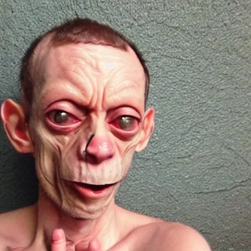 Prompt: Gollum smokes cigarette selfie