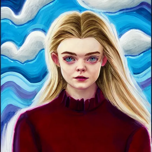 Prompt: professional painting of Elle Fanning in the style of Mark Waid, head and shoulders portrait, symmetrical facial features, smooth, sharp focus, illustration, intricate, stormy weather, extremely detailed masterpiece,