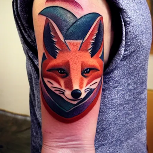 Image similar to A tattoo of a fox, icon, shoulder, abstract