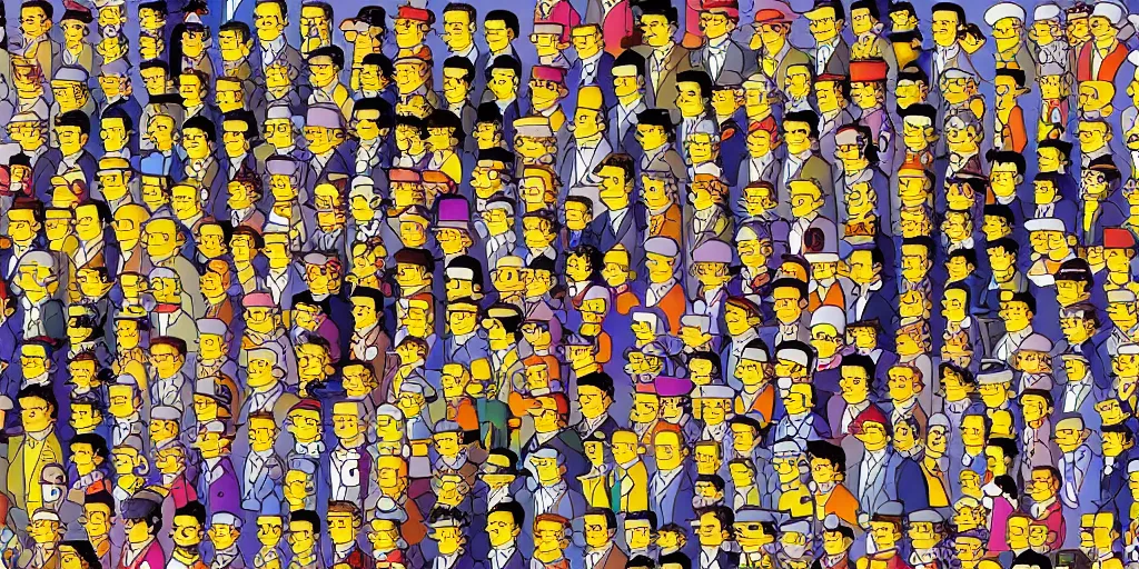 Prompt: the simpsons, autostereograms, escher, where's wally, repeated shapes