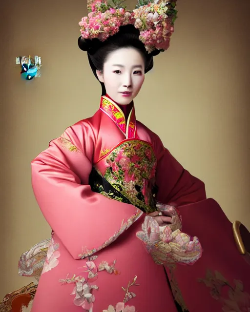 Prompt: photo portrait of beautiful chinese woman dressed in rococo style clothing, elegant, digital painting, clean, smooth, sharp focus