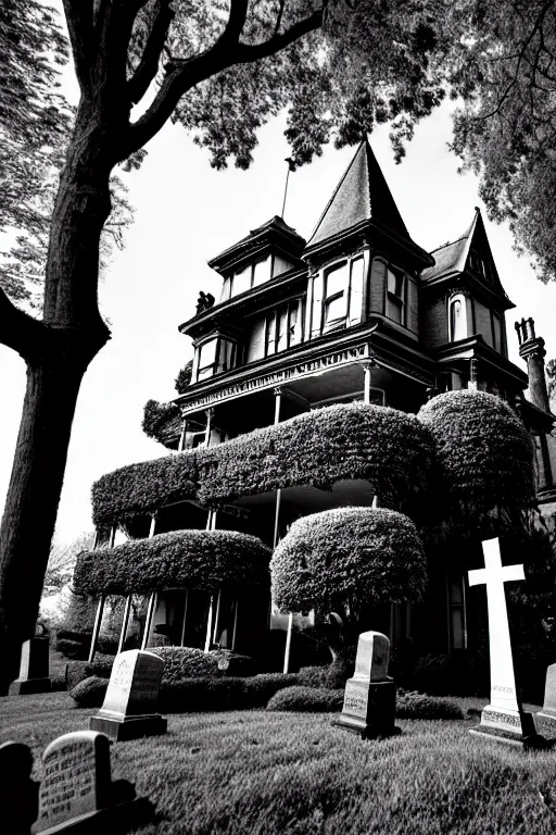 Image similar to a victorian mansion with cemetery surroundings by scary stories to tell in the dark