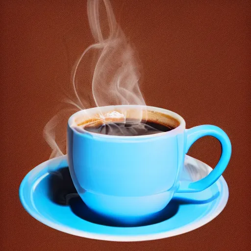 Prompt: stock photo of cup of coffee, artistic styling, blue tint, steam rising from the cup, very detailed and realistic