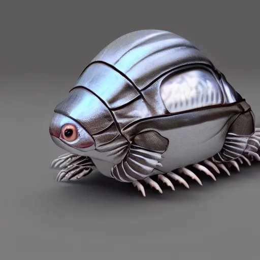 Image similar to cute giant isopod going to school, octane render, cute