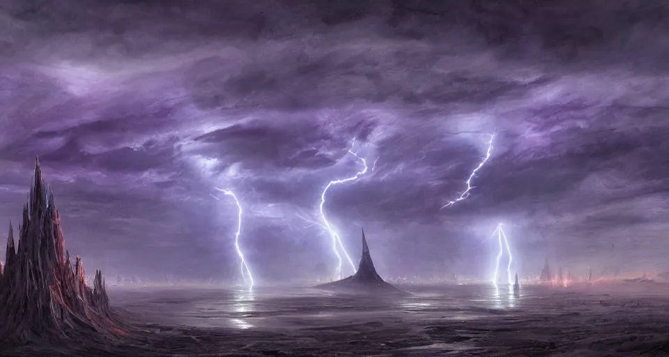 Prompt: electric lightning castle in the center of the dante alighieri hell,, aurora boreal, thunder, intricate, elegant, glowing lights, highly detailed, digital painting, artstation, concept art, smooth, sharp focus, illustration, epic composition, great space, greg rutkowski, 8 k, very high resolution, astrophotography, processing, extremely hyperdetailed