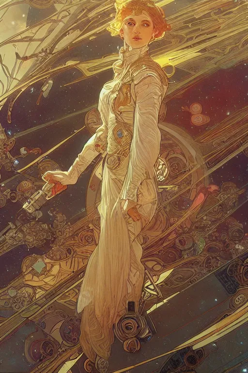 Prompt: space battles, fantasy, intricate, elegant, highly detailed, digital painting, 4 k, hdr, concept art, smooth, sharp focus, illustration, art by alphonse mucha