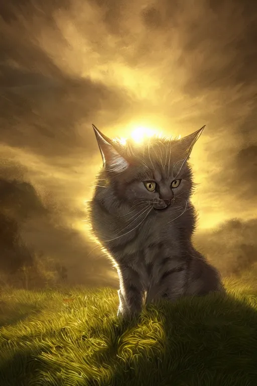 Image similar to a book cover for warrior cats by wayne mclouglin, depth of field, sun flare, hyper realistic, very detailed, backlighting, trending on artstation