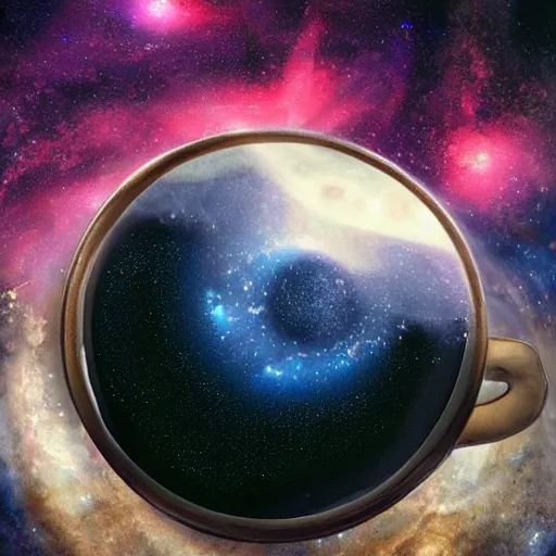 Image similar to a galaxy inside in a cup of coffee, interstellar background, hauntingly beautiful art, trending on artstation, unreal engine fantasy art