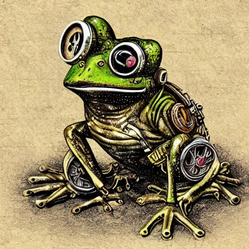 Image similar to steampunk frog the most detailed digital art