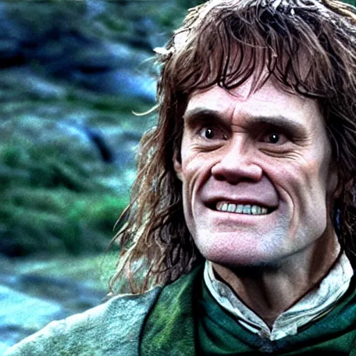 Prompt: jim carrey playing bilbo baggins in lord of the rings