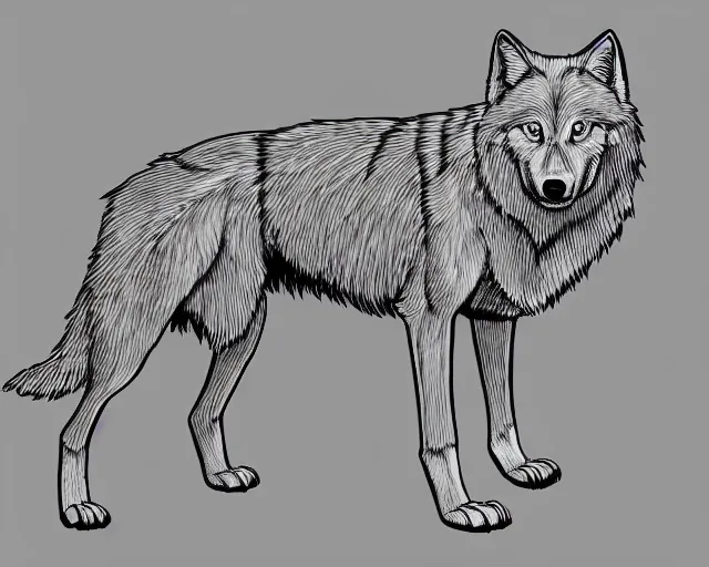 Prompt: professional digital art of a full-body outline of a wolf, super simple, no color, high quality, HD, 8K,