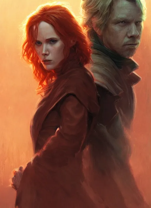 Image similar to mara jade skywalker and luke skywalker ultra detailed, deep focus, intricate painting by greg rutkowski, magali villeneuve and claude monet, trending on artstation