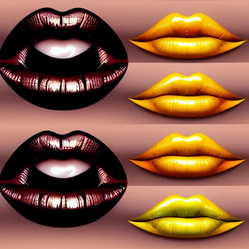 Prompt: beautiful mouth with golden lips, realistic, detailed, glossy lips,