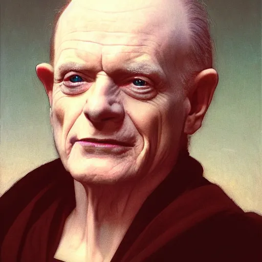 Image similar to Painting of Ian McDiarmid as Emperor Palpatine. Art by william adolphe bouguereau. During golden hour. Extremely detailed. Beautiful. 4K. Award winning.