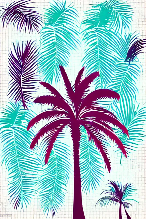 Image similar to minimalist boho style art of colorful palm tree, illustration, vector art