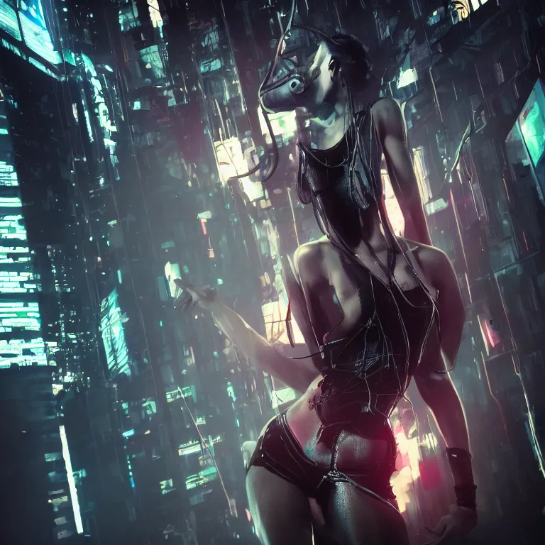 Image similar to abstract cyberpunk woman with spider legs, cinematic lighting, photorealistic image, 8k, ultra detailed, high resolution,