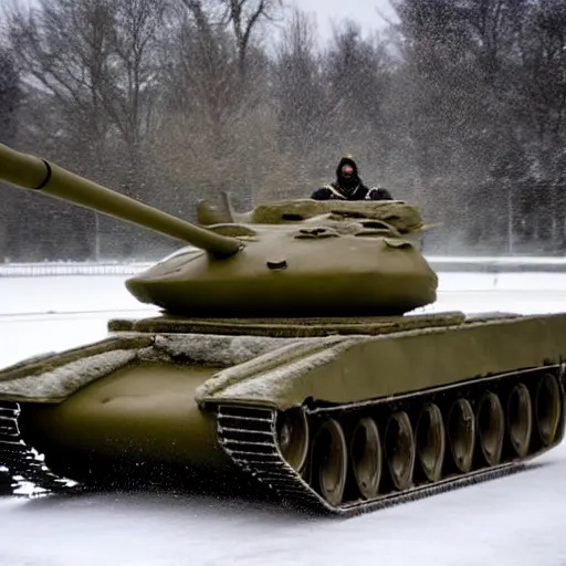 Prompt: a tank ice - skating