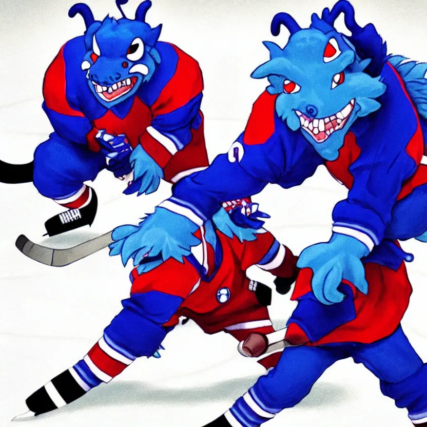 Prompt: film still of an anthropomorphic male blueberry dragon fursona in ice hockey gear, highly detailed, sharp focus, by satoshi kon